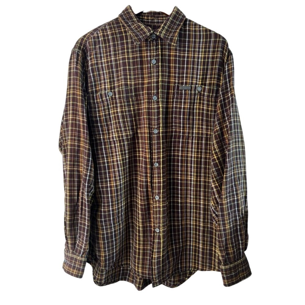 Calvin Klein Jeans Mens Brown Plaid Flannel Button Down Shirt Large Portugal